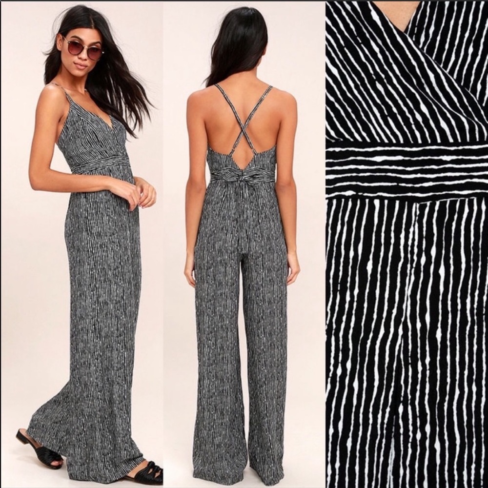 Lulu’s Walk the Line Black White Striped Jumpsuit